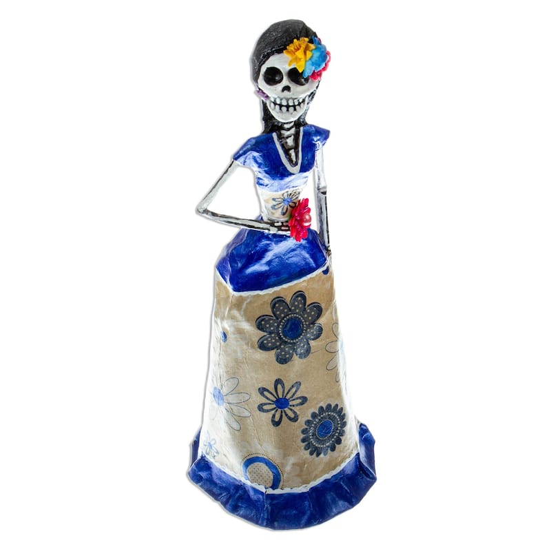 Novica Handmade Catrina With Flower Papier Mache Sculpture