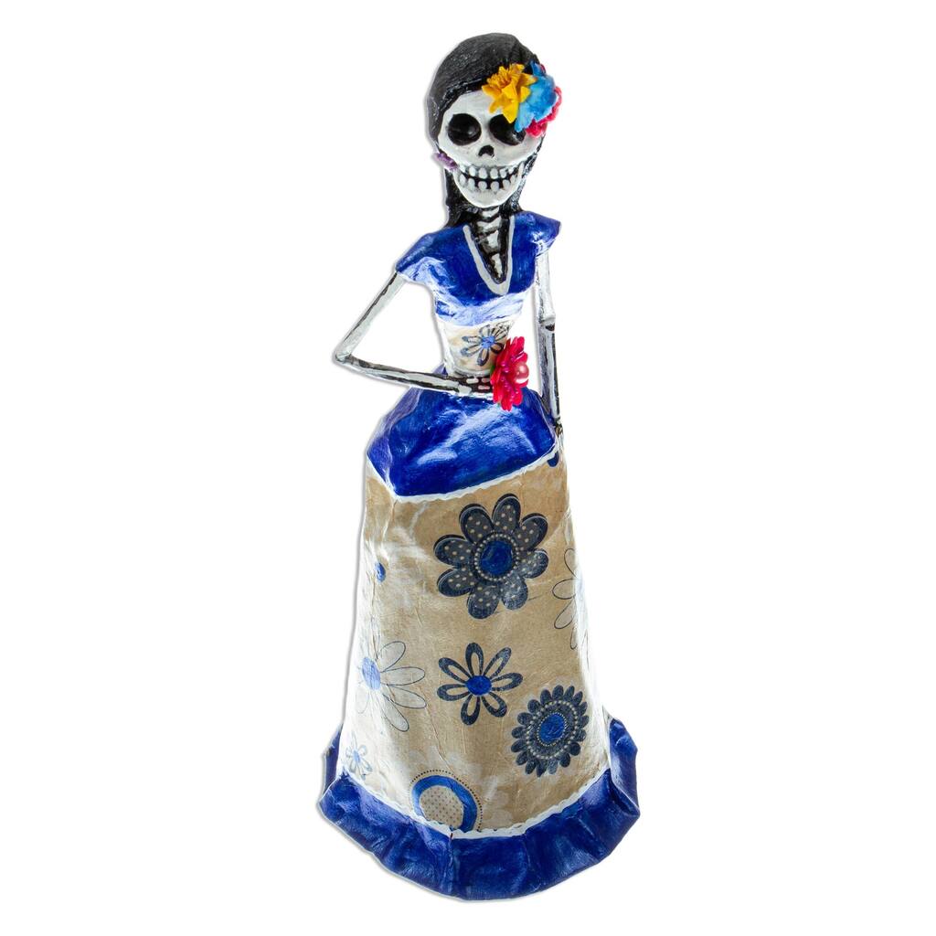 Novica Handmade Catrina With Flower Papier Mache Sculpture