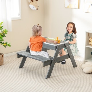 Kids Picnic Table Set with 3 Removable Bins - 38" x 30" x 21"(L x W x H)