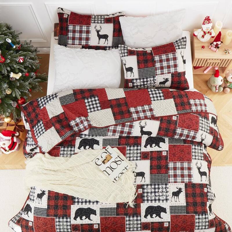 Christmas Soft Quilts Coverlet Bed Set with Pillow Shams, Bedding Set