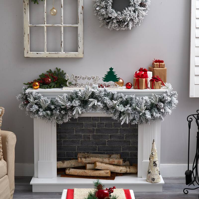 6' Flocked Artificial Christmas Garland with Pine Cones and 35 Warm