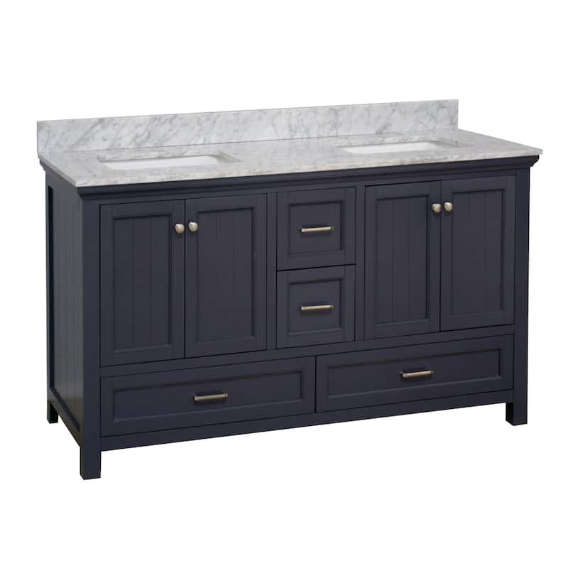 KitchenBathCollection Paige 60" Double Bathroom Vanity with Carrara Marble Top
