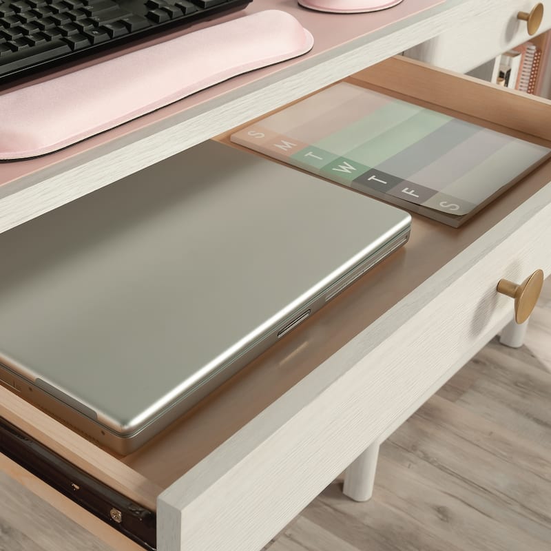 Wood Computer Desk with 2 smooth-glide Drawers, Light Gray