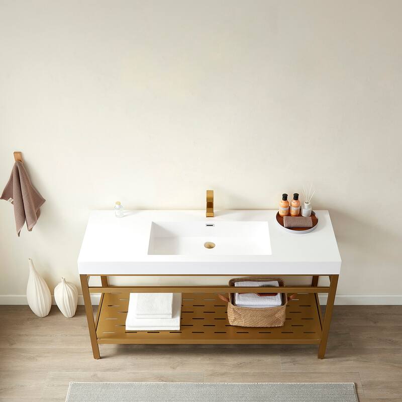 Ablitas 60" Single Vanity in Metal with Stone Sink Top