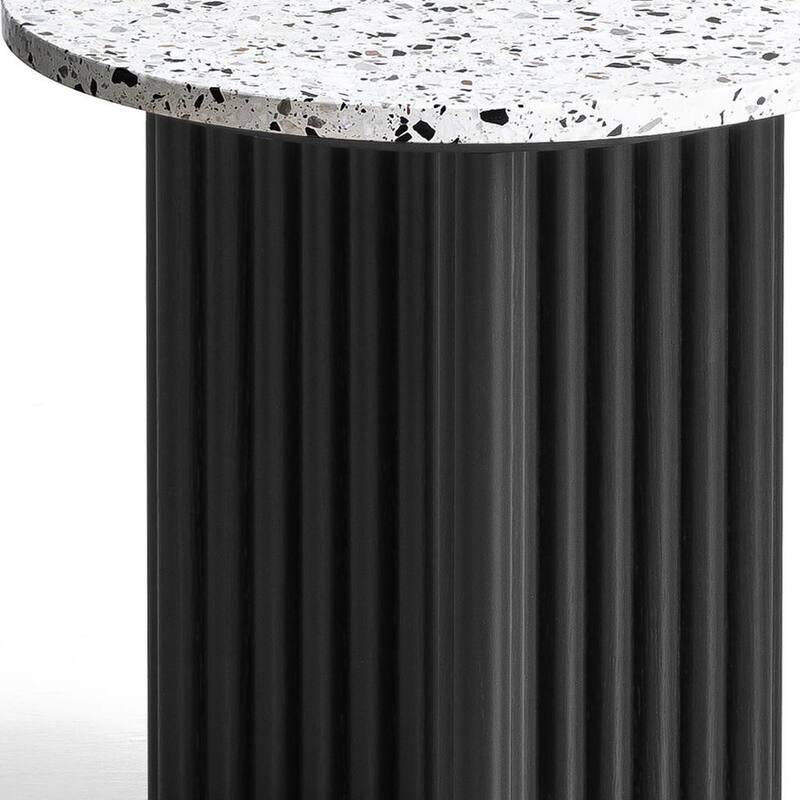 HomeRoots 23" White and Black Faux Terrazzo and Wood Round Pedestal End Table - 18.11 in. x 19.76 in. x 18.11 in.