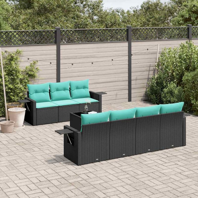 vidaXL Patio Sofa Set with Cushions Outdoor Furniture 8 Piece Poly Rattan - 21.7 x 24.4 x 27.2 - Black and Blue