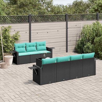 vidaXL Patio Sofa Set with Cushions Outdoor Furniture 8 Piece Poly Rattan - 21.7 x 24.4 x 27.2