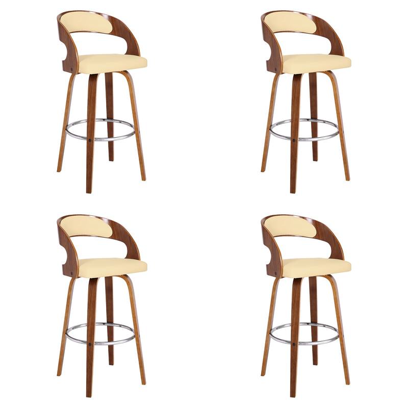 Shelly Mid-Century Swivel Bar Stool, Upholstered Counter Height Stool with Bentwood Legs