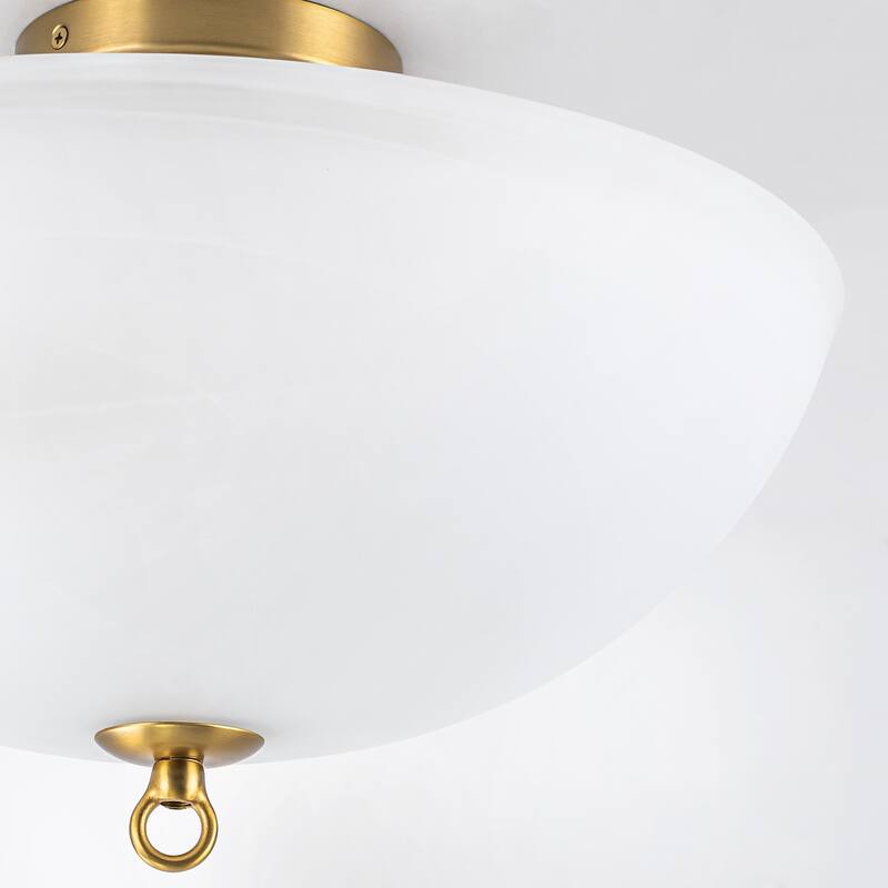 Modern Glam 3-Light Cloud Glass Dome Semi Flush Mount - Brass - 15.8" W × 9.5" H