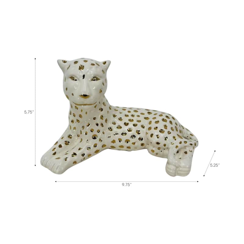 Ceramic Leopard Decorative Figurine - White and Gold
