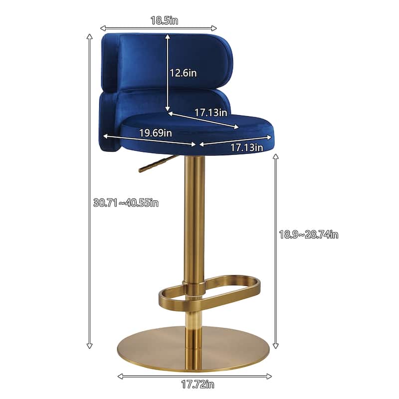 Modern Velvet Bar Stool with Height Adjustment and 360-Degree Swivel