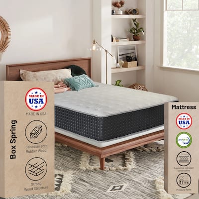 14" Luxury Foam Encased Hybrid Mattress, Strong Edge Support, High Density Foam, 2" Fluffy Quilted Top with Box Spring, Black