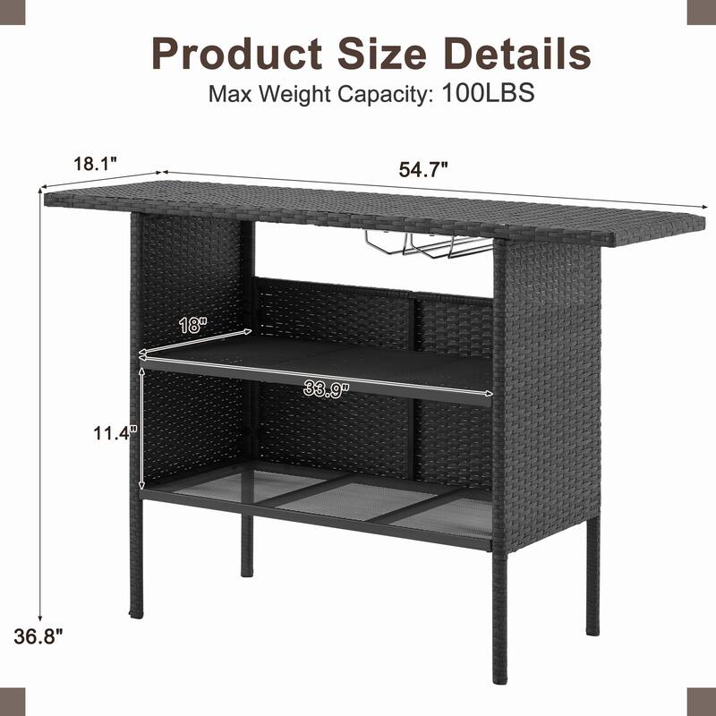 AVAWING Patio PE Wicker Bar Table Rattan Bar Counter Table