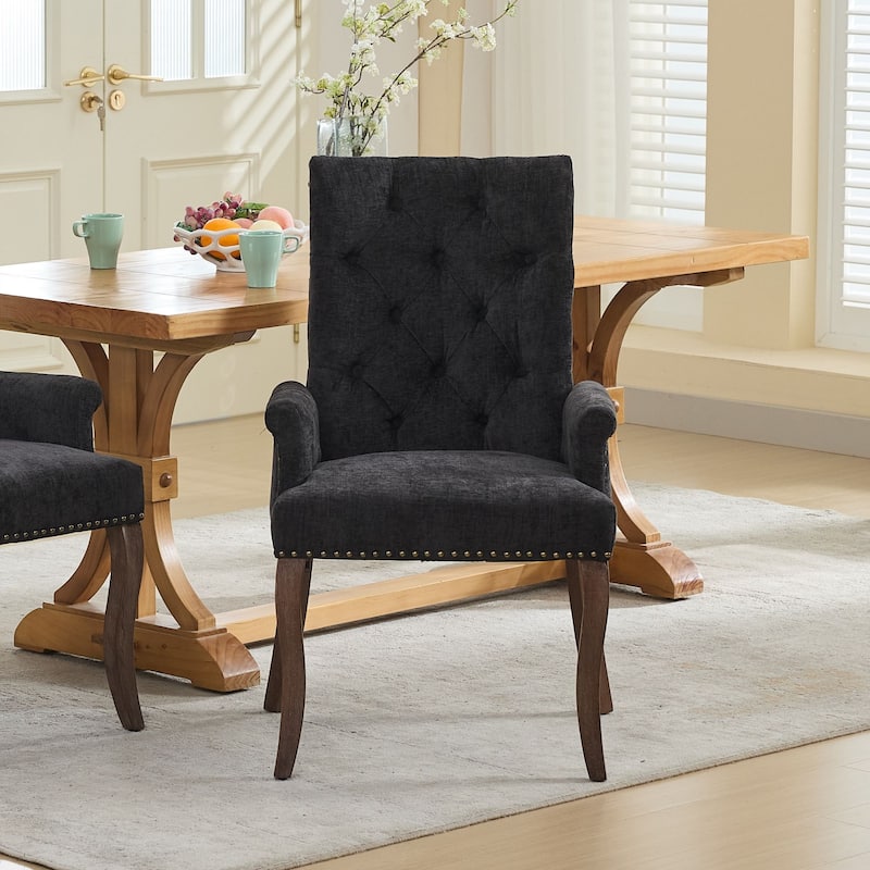 Upholstered Accent Dining Chair, Curved Solid Wood Legs, Tufted Club Arm Dining Chair, Single Pack