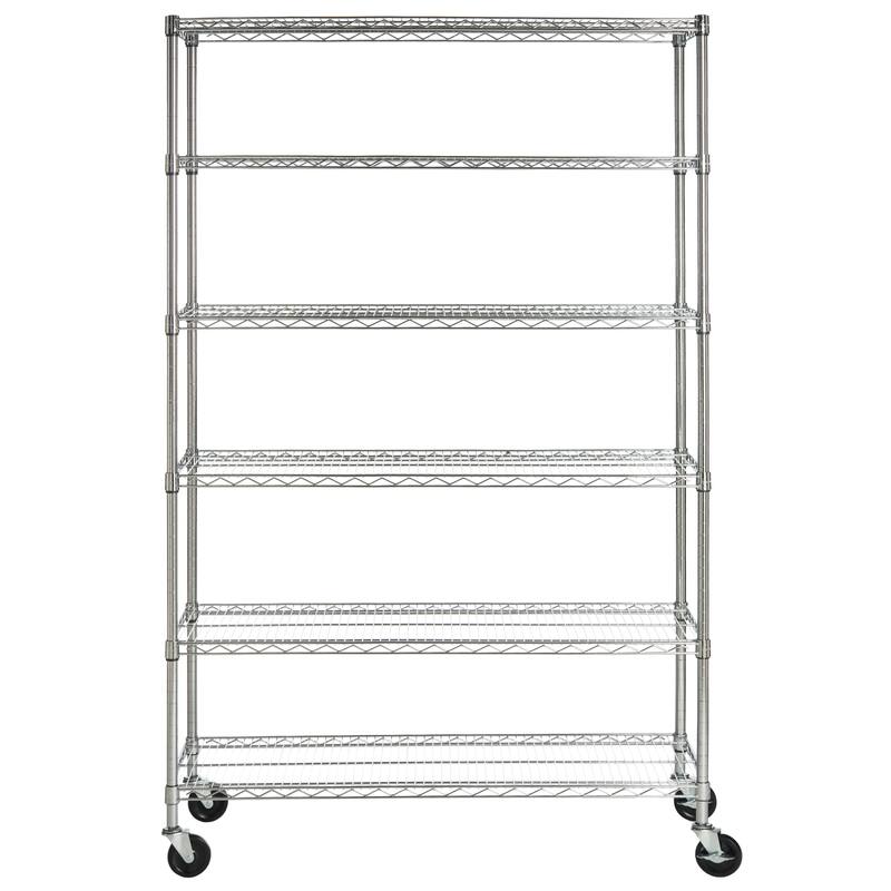 SAFAVIEH Storage Felecia 6 Tier Heavy Duty Commercial Chrome Wire Shelf - 47.6" W x 18" L x 75" H - 48Wx18Dx75H - Chrome