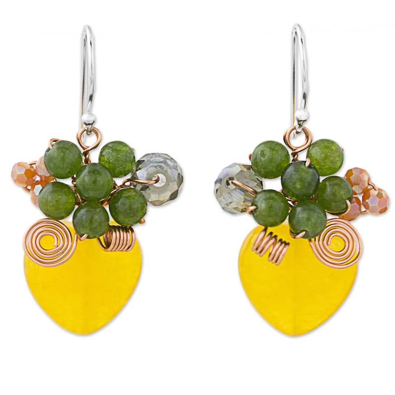 Handmade Quartz Dangle Earrings, 'Love Garden in Yellow' (Thailand) - 1.4*0.7 - 1.4*0.7 - Multi - Multi - Quartz - White
