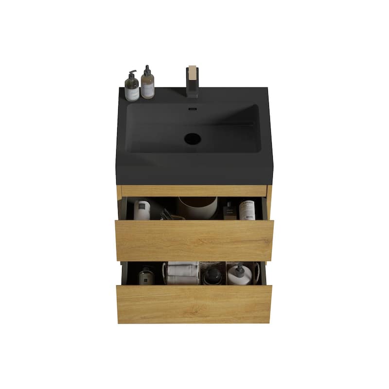 24"Bathroom Vanity with Sink,Storage Wall Mounted Floating Bathroom Vanity,One-Piece Black Sink Basin WITHOUT Drain and Faucet