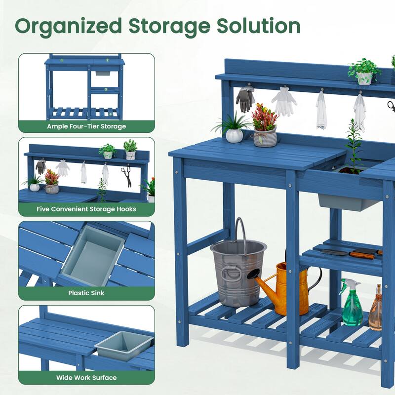 HDPE Patio Outdoor Potting Table, Versatile Gardening Planting Workbench
