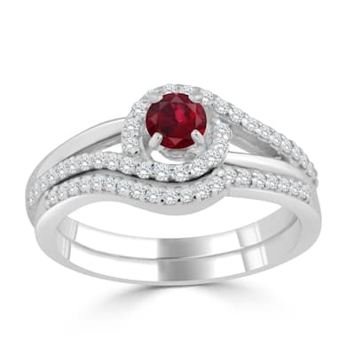 Auriya 1/5ct Red Ruby and Diamond Engagement Ring Set 1/3ctw 14k Gold