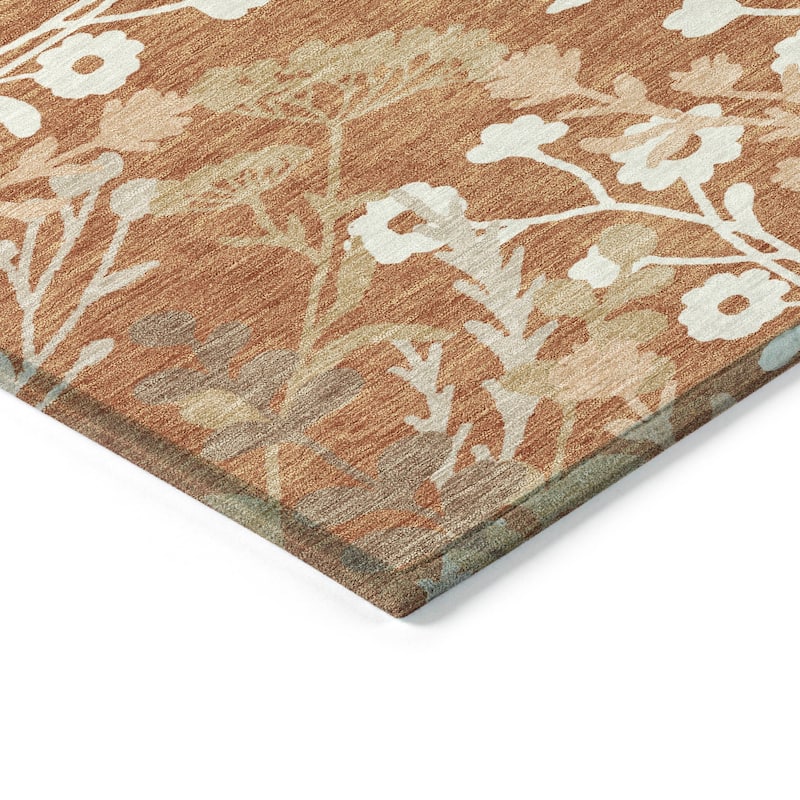 Machine Washable Indoor/ Outdoor Floral Border Chantille Rug