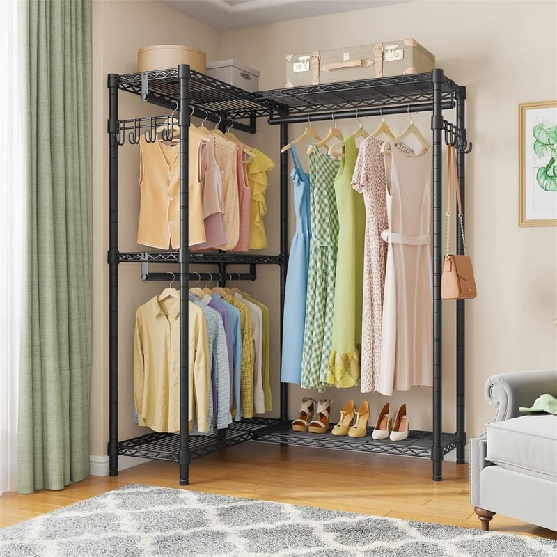 L4 Garment Rack L Shaped Clothes Rack for Corner - 29.1"D x 43.3"W x 76.4"H