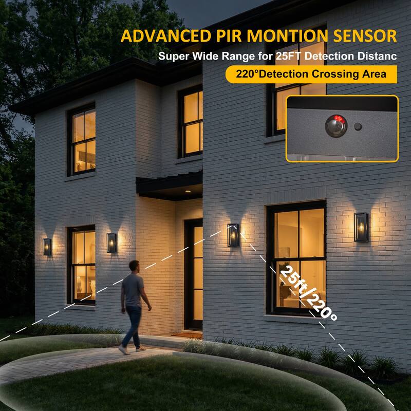 C Cattleya 1-Light Matte Black Motion Sensor Outdoor Wall Sconce