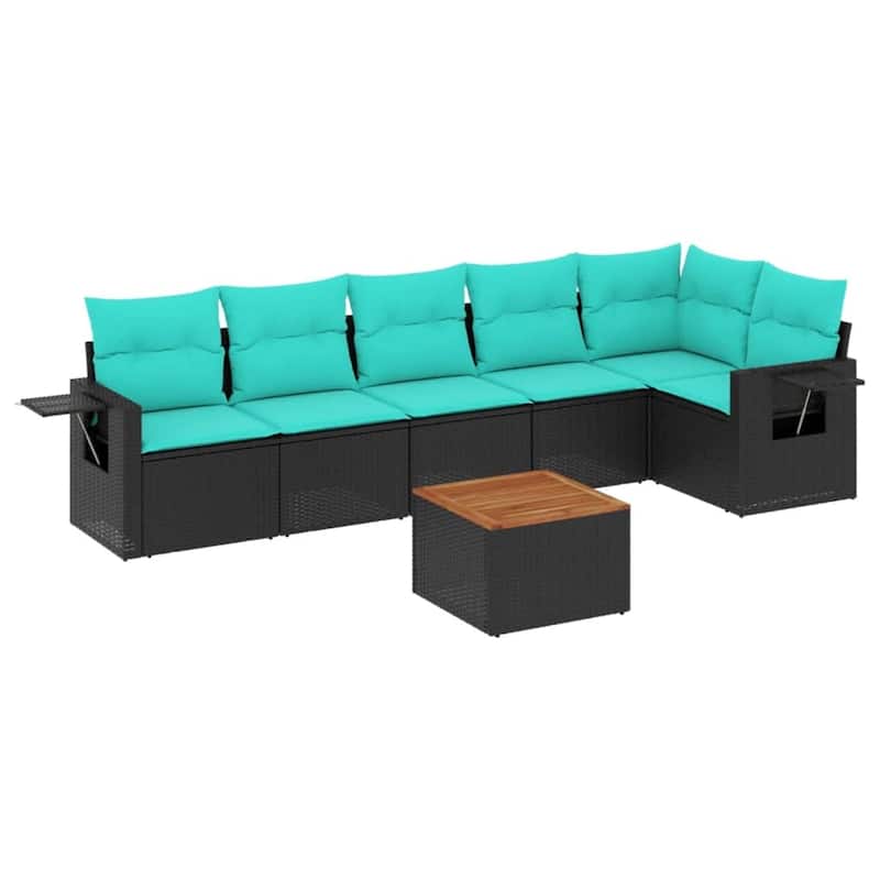 vidaXL 7 Piece Patio Sofa Set with Cushions Black Poly Rattan - 24.4" x 24.4" x 27.2"