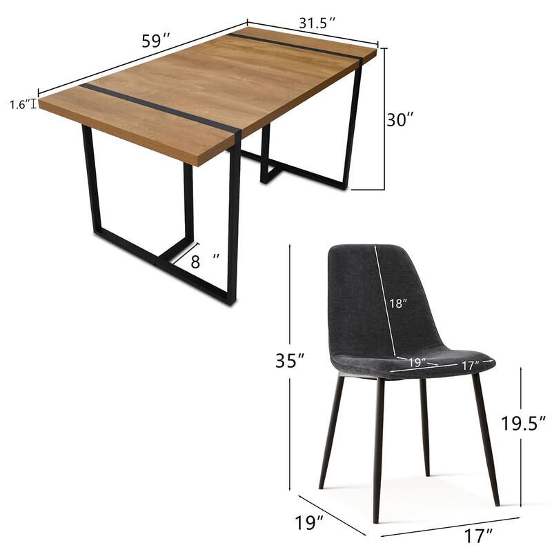 Rectangular Dining Table Set for 4 with Upholstered Chairs