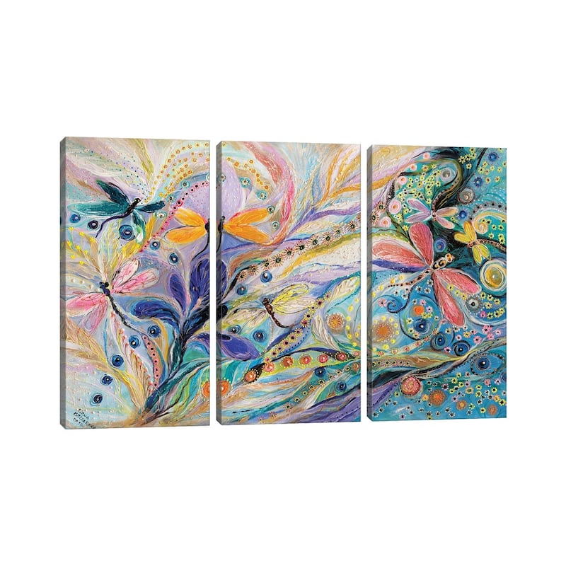 iCanvas "The Flowers And Dragonflies" by Elena Kotliarker 3-Piece Canvas Wall Art Set