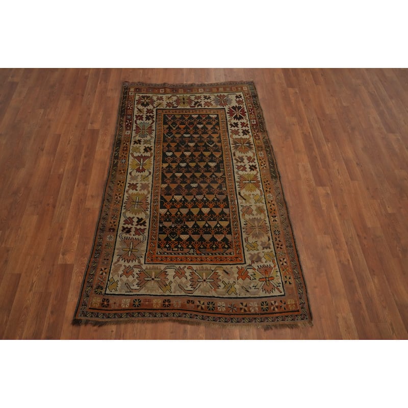 Hand Knotted Oriental 100% Wool Carpet Traditional Geometric Black Area Rug - 6' 0'' X 3' 7''