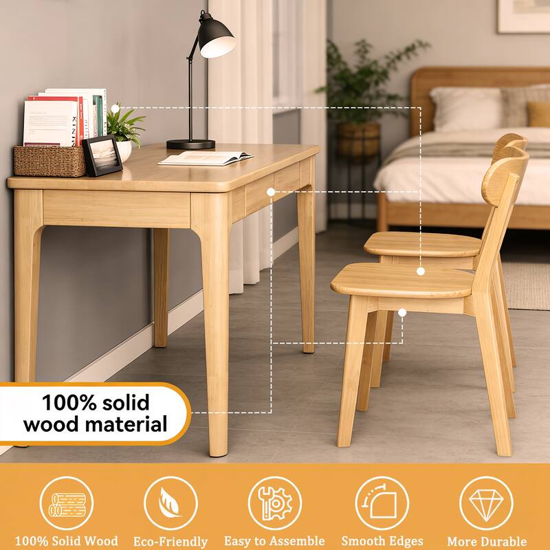 100% Solid Wood Dining Chairs Set of 2, Mid Century Modern Dining Chairs with Curved Backrest, for Dining Room