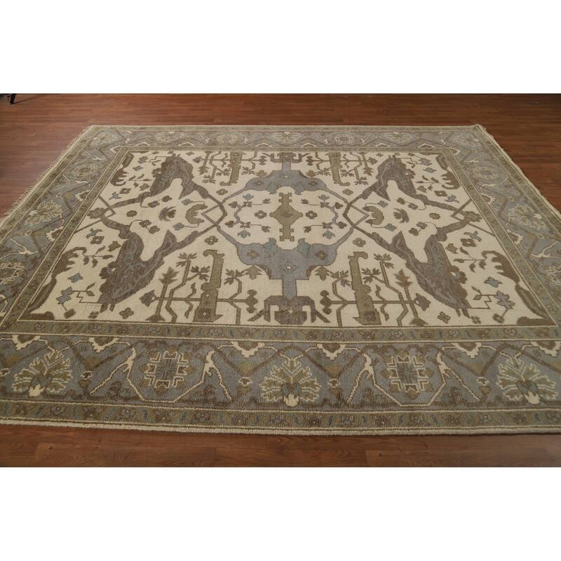 Ivory Oushak Indian Area Rug Handmade Wool Carpet - 8'1"x 9'8"