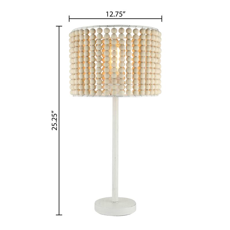 Delilah River of Goods White Metal and Tan Wood 25-Inch Table Lamp - 12.75" x 12.75" x 25.25"