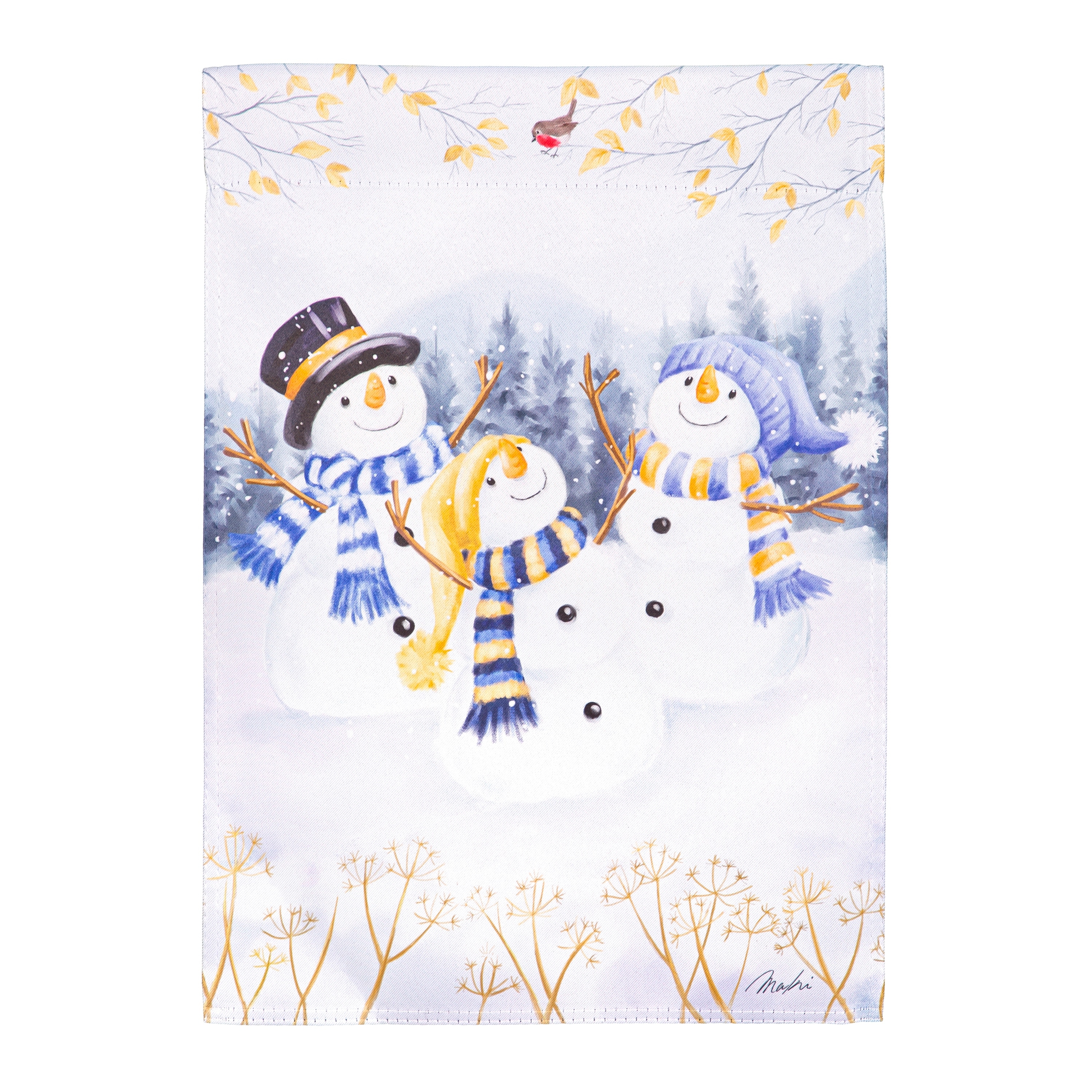 12.5 in. x 18 in. Happy Snowmen Trio Suede Garden Flag
