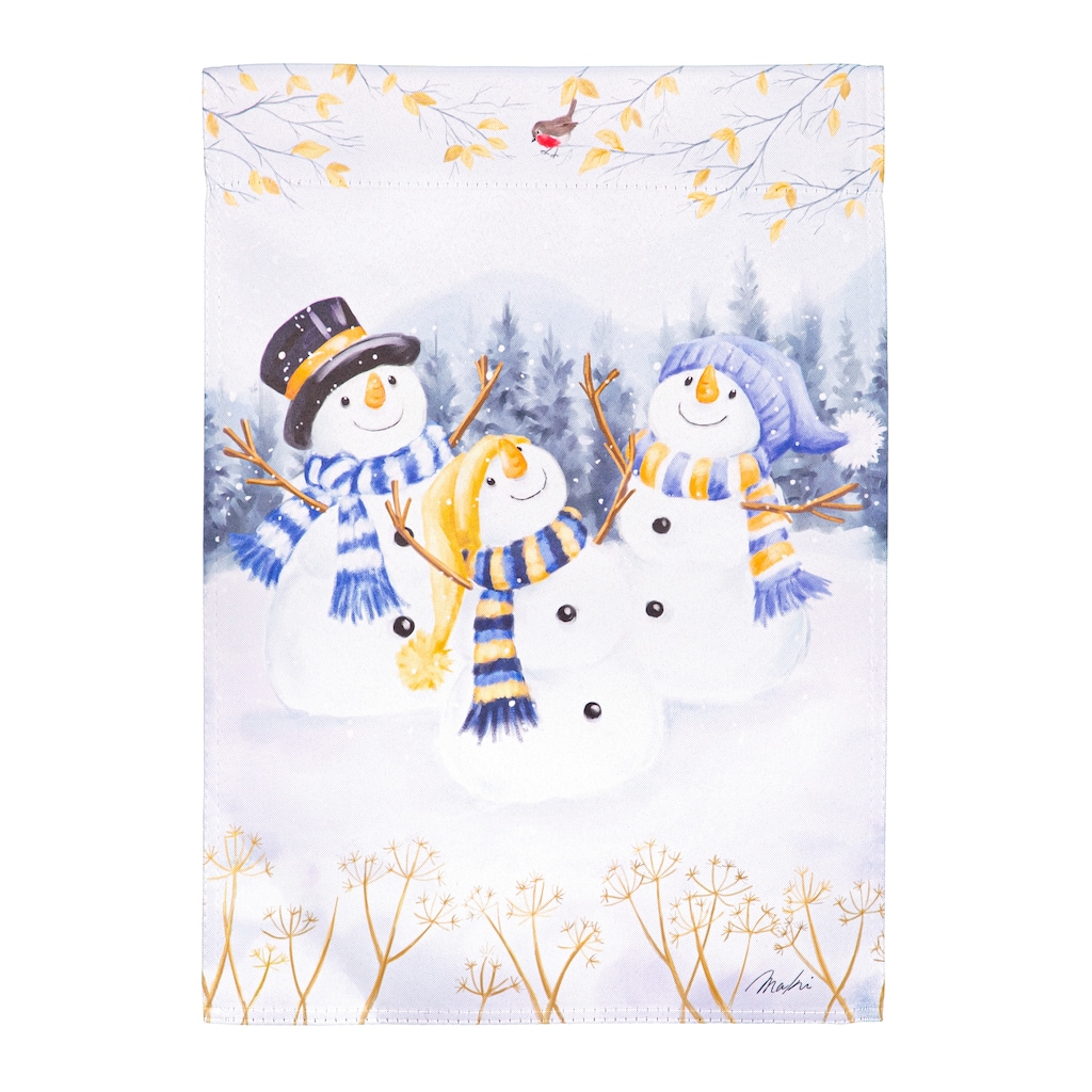 12.5 in. x 18 in. Happy Snowmen Trio Suede Garden Flag