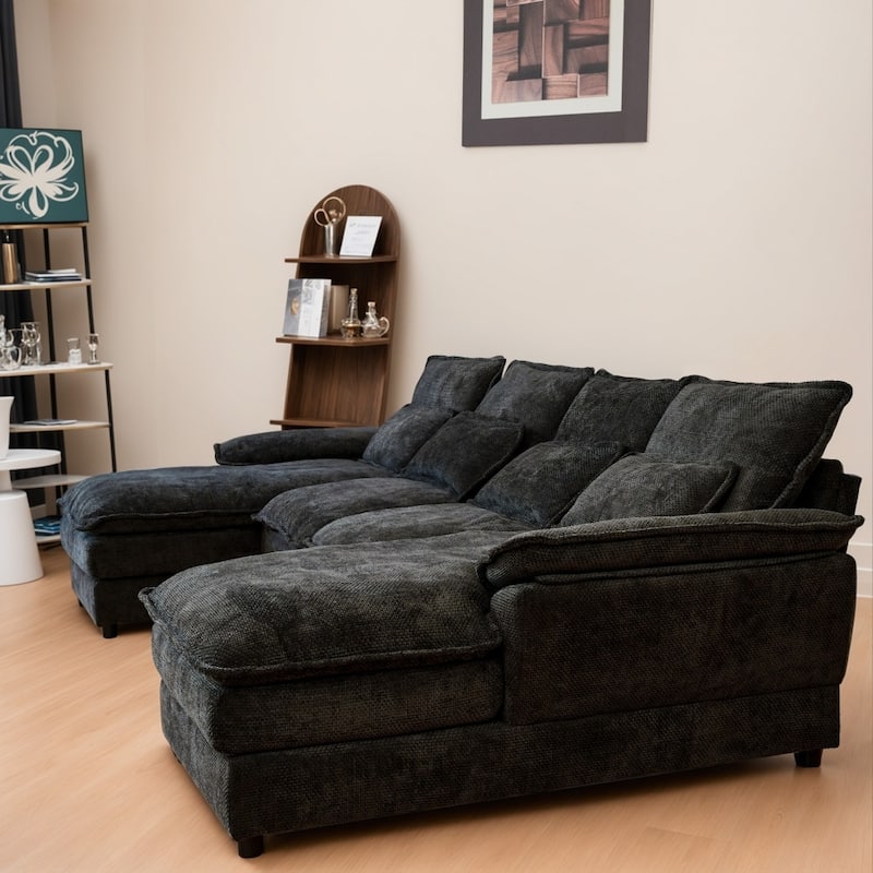110.24" Modular Double Chaise Lounge Sectional Sofa with Waist Pillows