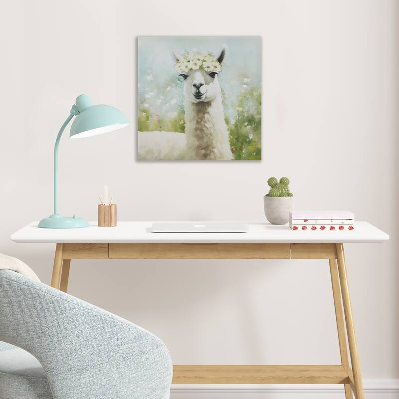 Madison Park Sunshine Animals Canvas Wall Art - Llama/Green Multi