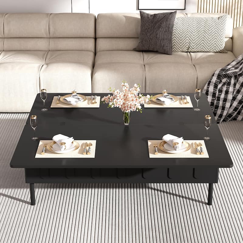 Roomfitters Lift-Top Coffee Table with 2 Drawers and Foldable Top, Hidden Storage Compartment, Adjustable Center Table