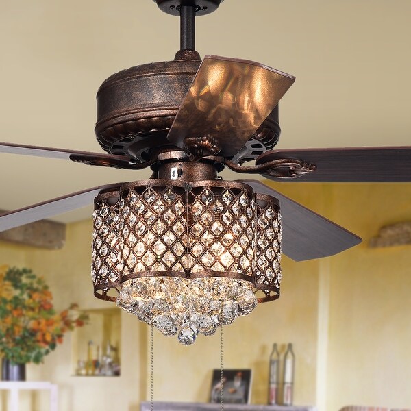 Proshta 3-light Crystal 5-blade Rustic Bronze Ceiling Fan ...