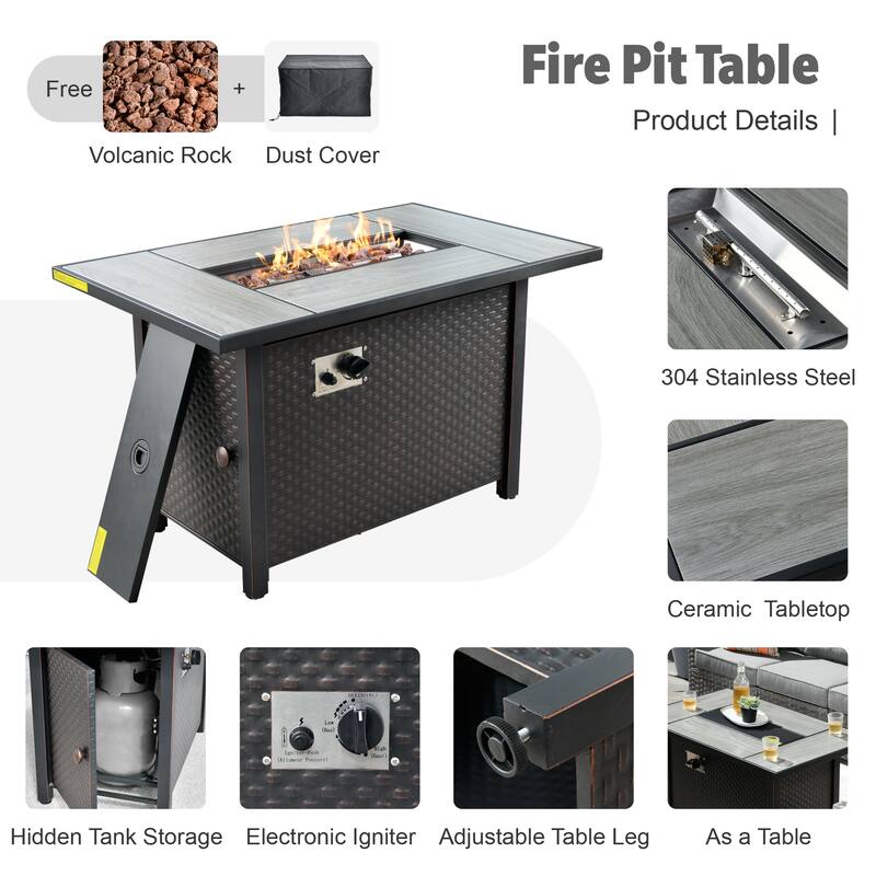 XIZZI 13-piece Outdoor Patio Wicker Furniture Set with Fire Table