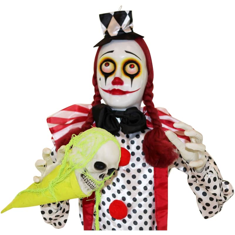Haunted Hill Farm 5.4-ft. Standing Clown, Indoor/Covered Outdoor Halloween Decoration, LED Red Eyes, Poseable, Buffy