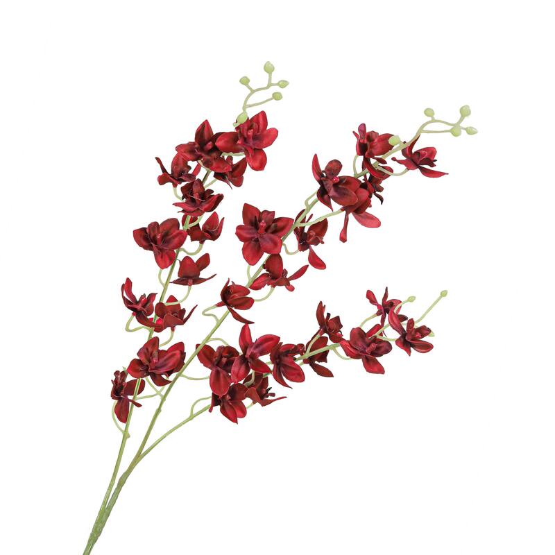 Set of 4 Petite Red Artificial Dendrobium Orchid Flower Stem Spray 34in - 34" L x 4" W x 4" DP