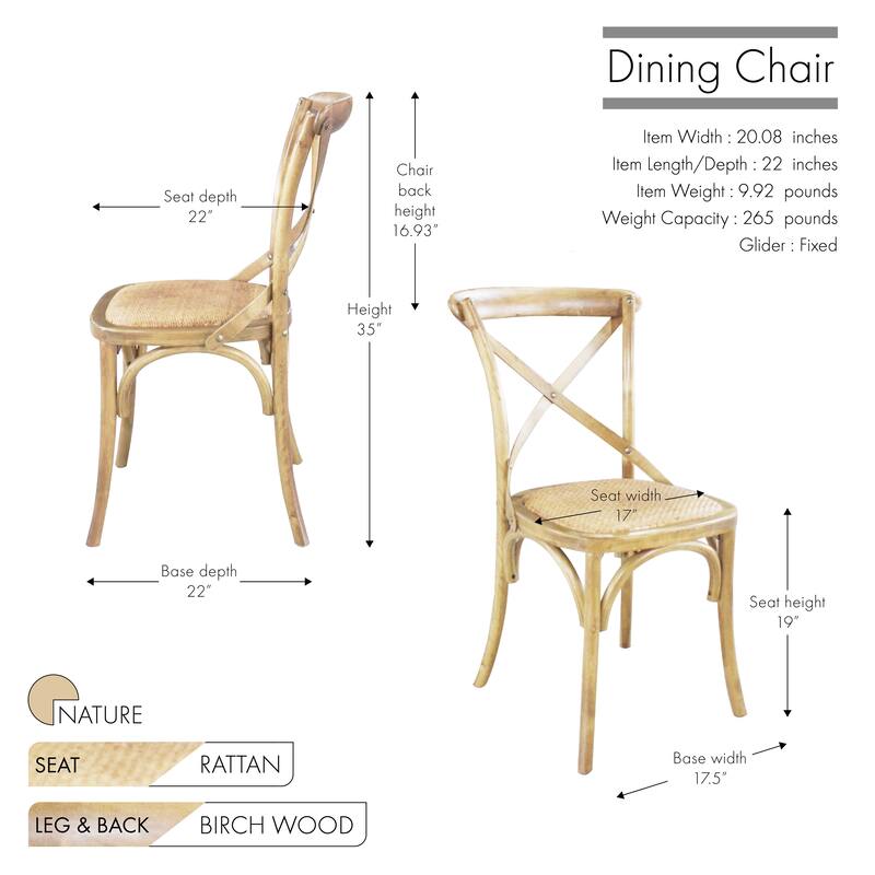 Porthos Home Remus Wood Dining Chair, Rattan And Birch Wood