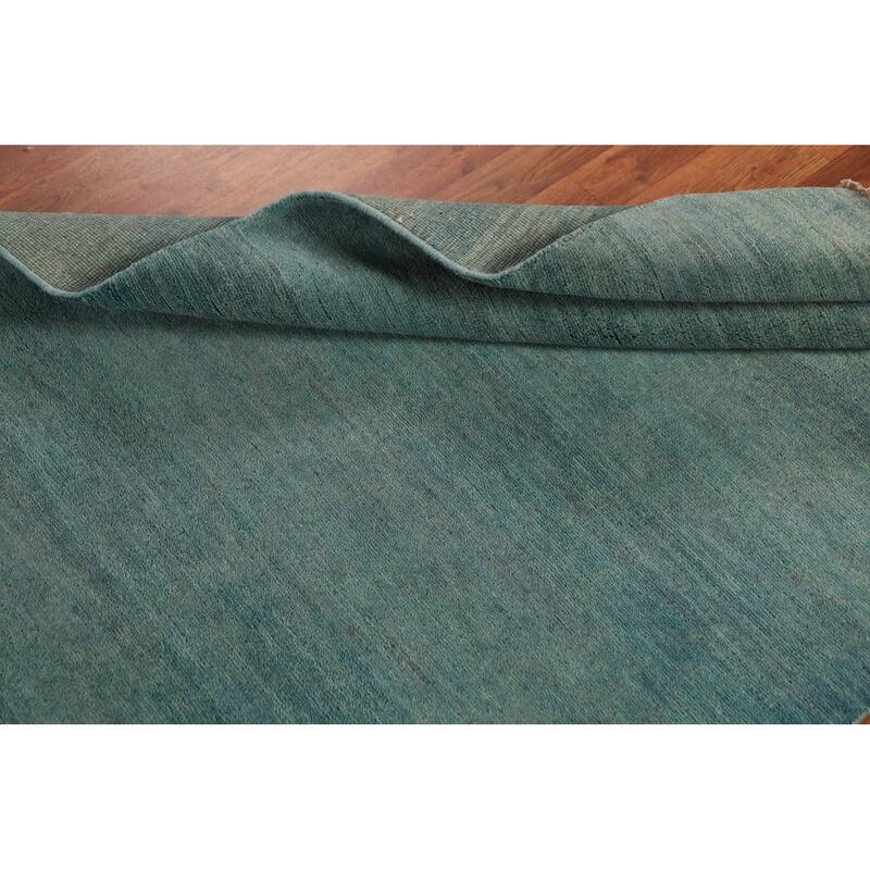 Gabbeh Modern Rug Hand-Knotted Stripe Blue Wool Carpet - 3'10" x 5'10"