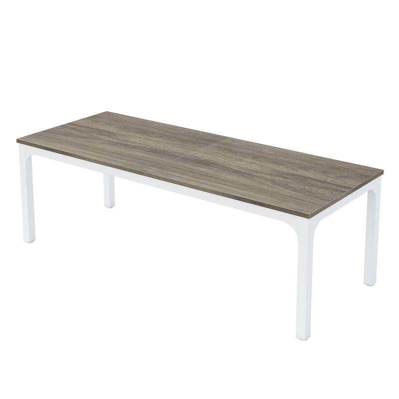 Jack Conference Table, 79 Inch Rectangular Gray MDF Top, White Metal