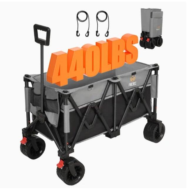 Collapsible Folding Wagon, Outdoor Utility Wagon, Garden Cart, Heavy Duty for 440LBS, Big Wheel for Sand, All-Terrain Wheels - Multi