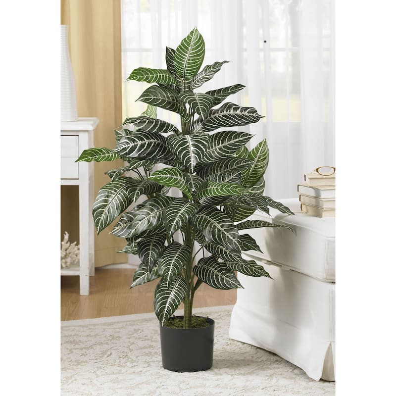 Zebra Silk Plant 3ft - Tropical Floor Plant Decor, Realistic Faux Plant, Indoor Greenery, Easy Care Home Accent - 3ft.