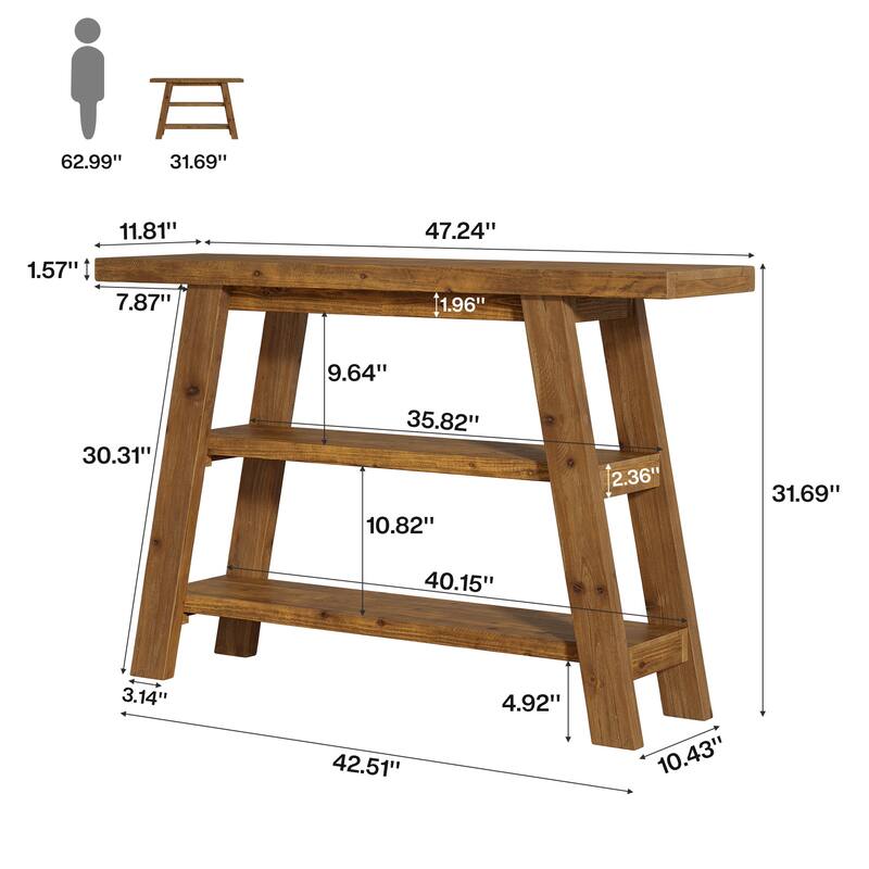 47.24" Long Farmhouse Entryway Table with 3-Tier Shelves - /