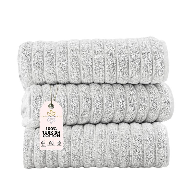 Classic Turkish Towels 100% Turkish Cotton Bath Sheets Plush Ribbed 3 Piece 40x65" - 40x65