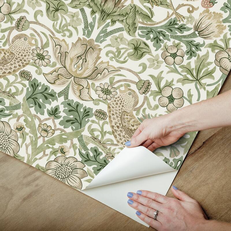 Strawberry Thief Fennel Peel and Stick Wallpaper